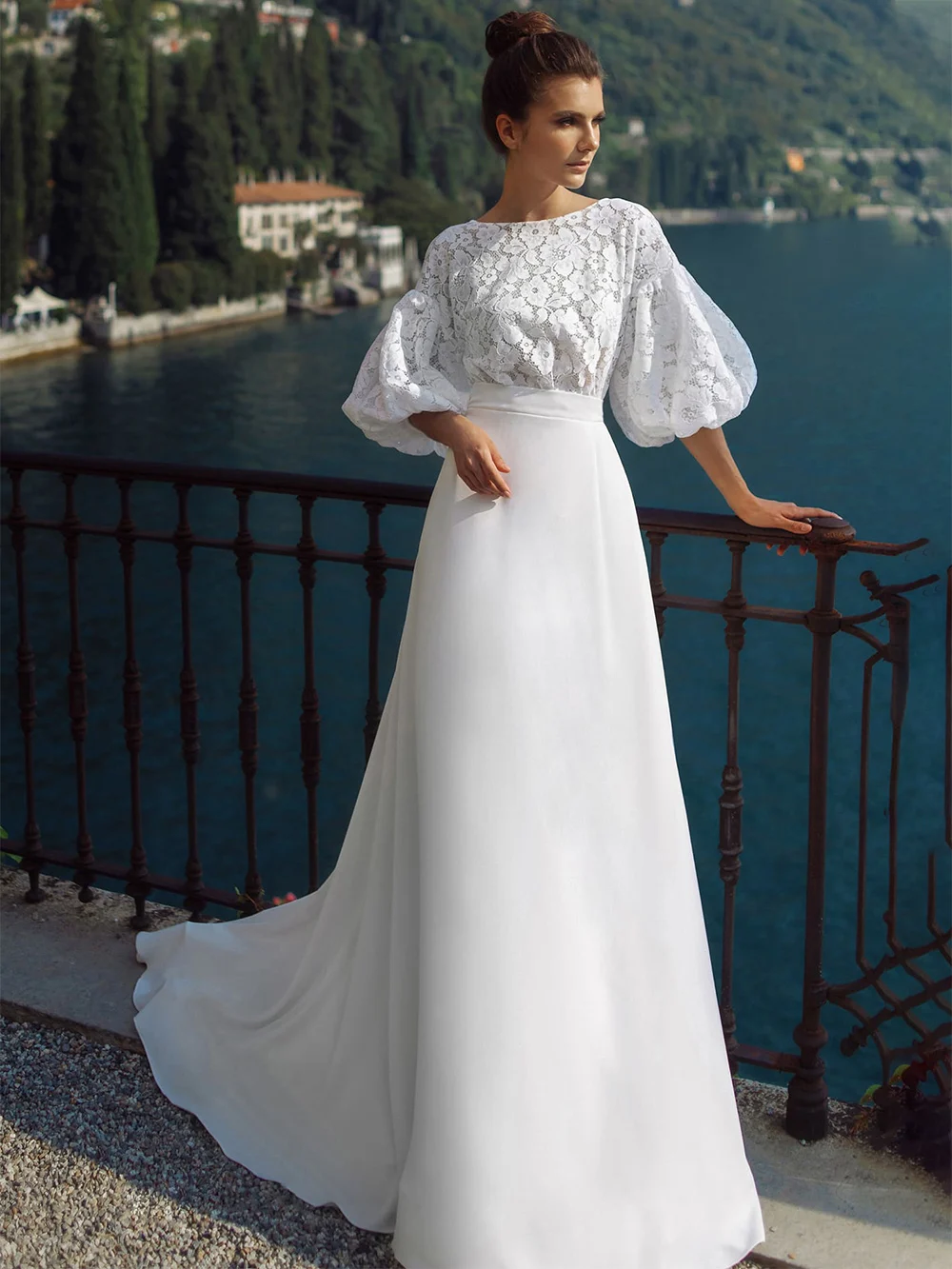 Robe de mariée classique en Satin, demi manches, haut en dentelle, col bateau, ligne A, pour la plage, avec Train, perles croisées, sur mesure