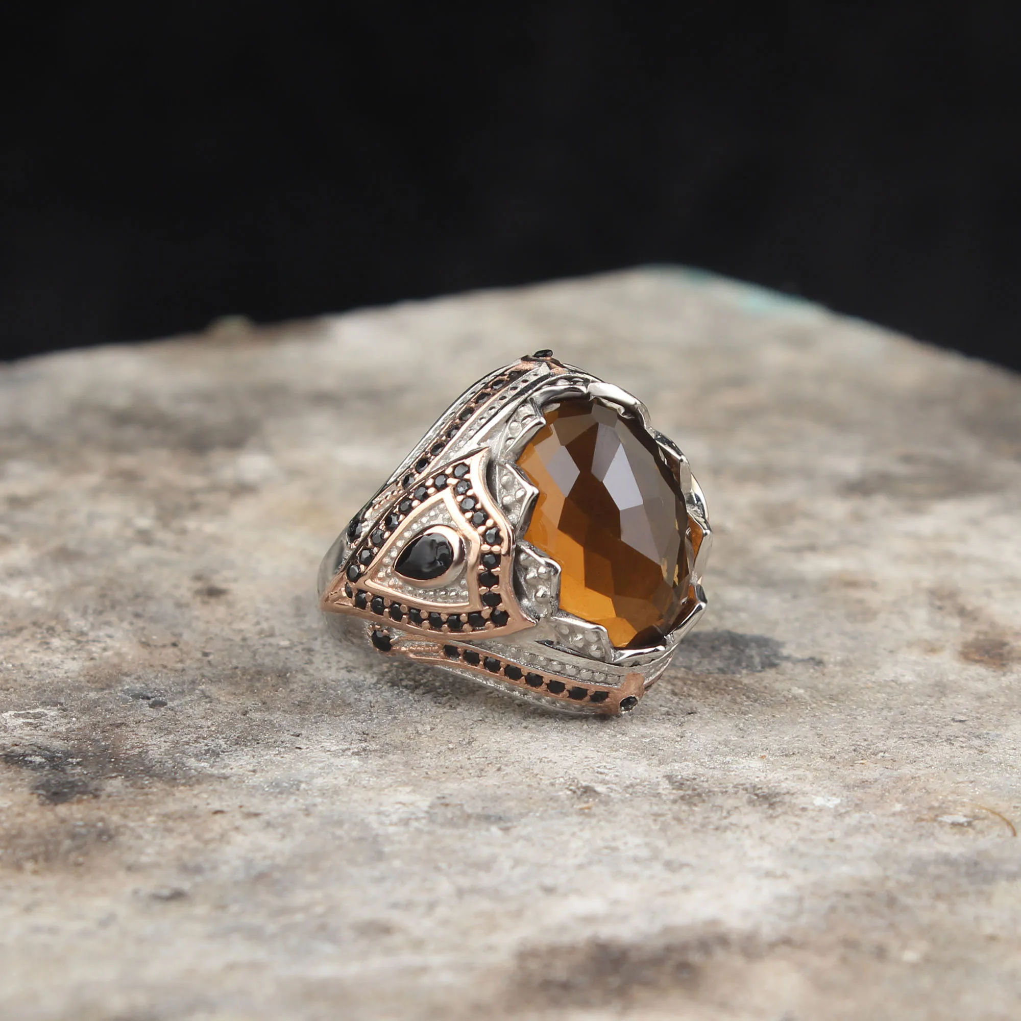 925 Sterling Silver Smoky Quartz Stone Men Ring, Quartz Gemstone Silver Ring, Vintage Style Silver Ring, Smokey Quartz Ring