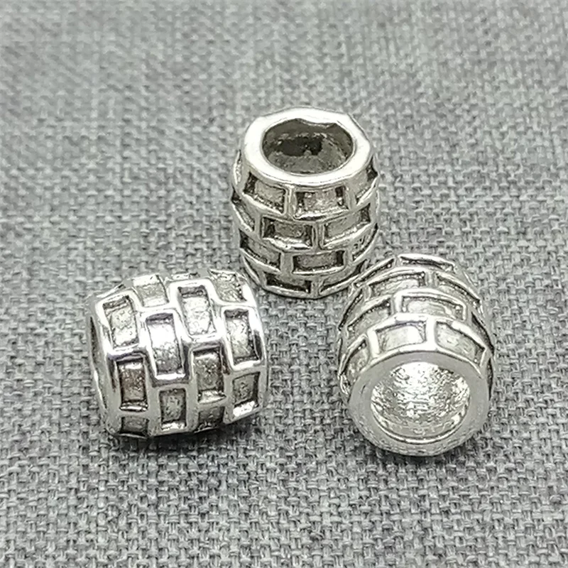 5 Pieces of 925 Sterling Silver Checkered Barrel Beads Large Hole Beads 4.5mm