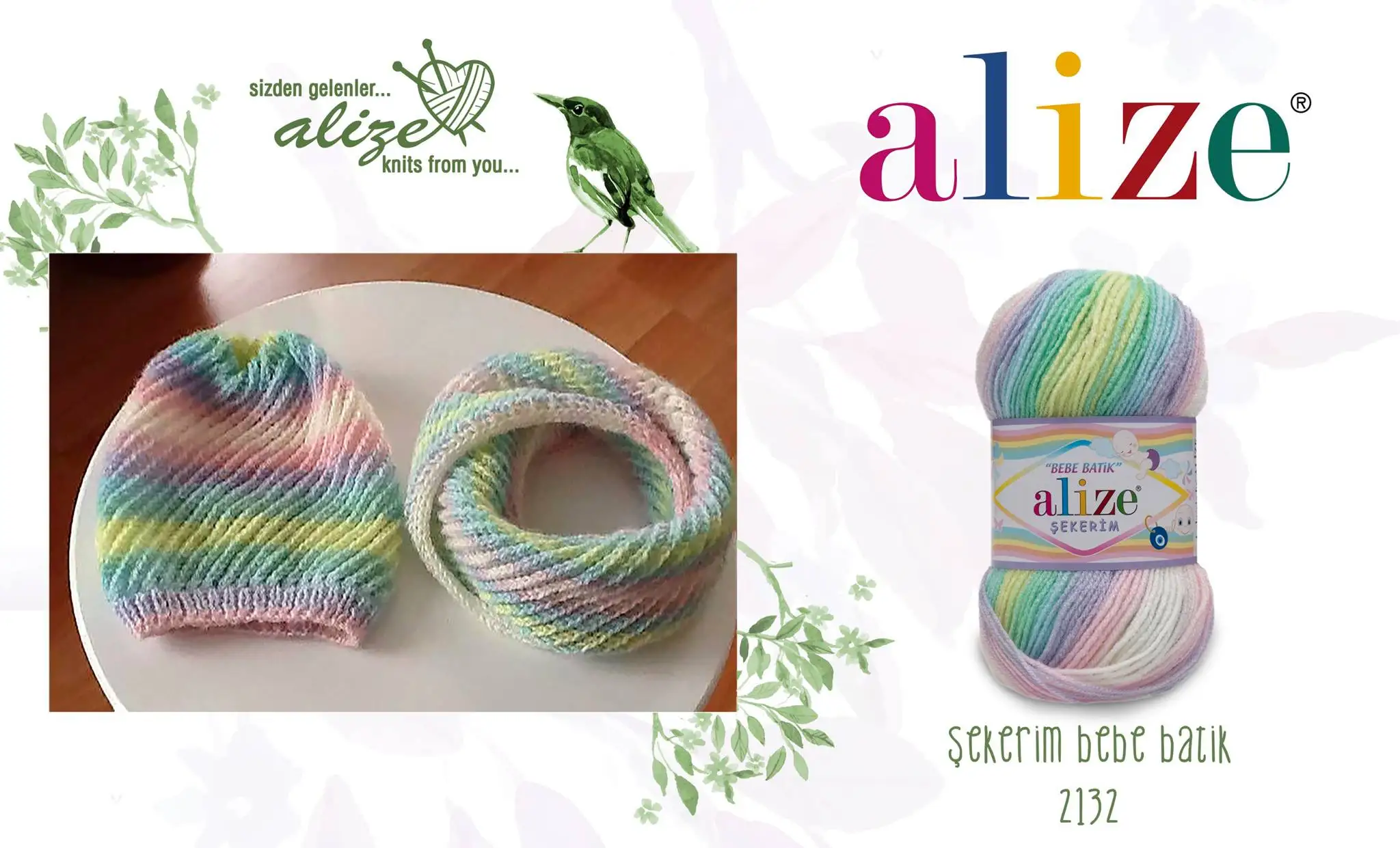 Alize Sekerim Baby Batik Balls Patterned Hand Knitting Yarn, 100 Grams 320 Meters, Acrylic, Autumn / Winter Season, Thread, Crochet, Clothes, Sport,