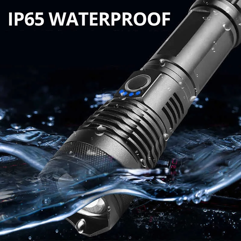 3000000LM XHP50.3 Aluminum Telescopic Zoom Flashlight Power Display USB Charging Outdoor Night Fishing Light Tactical LED Torch