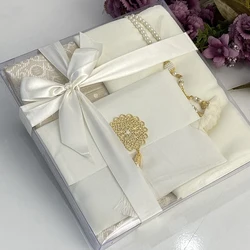 Eid Mubarak Set regalo islamico tappetino da preghiera bianco velluto Yaseen libro Tasbeeh scialle bomboniere Coran festa della mamma musulmana corano Ramadan