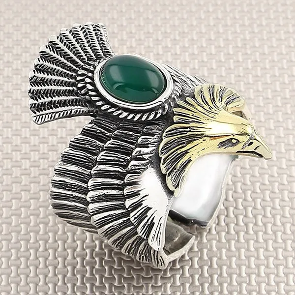 

Elegant Adjustable Design 925 Sterling Silver Gemstone With Eagle Biker Men's Ring Animal Jewelery Accesory Gift Him