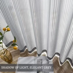 Grey Tulle Curtains Blinds Style For Living Room Striped Vertical Veil Bedroom Sheer Curtain Home Decor Custom Size