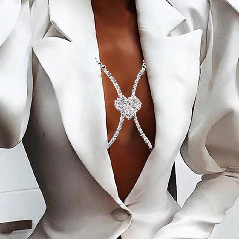 Fashion Heart-shaped Bra Chain Jewelry Love Rhinestone Rabe New Beach Accessories Necklace Travel for Women 2022 Outfits Elegant