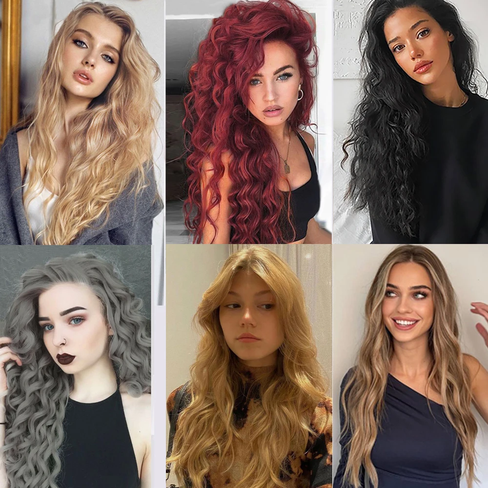 Black Blonde Long Wavy Wig Halloween Cosplay Wigs For Women Daily wear Natural Synthetic Wig High Temperature Fiber