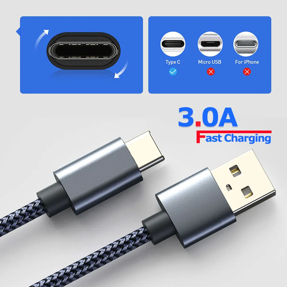 Suntaiho USB Type C Cable Fast Charge Data Cord for Samsung Xiaomi Huawei Mobile Phone Charging Wire USB C Nylon Braided Cable