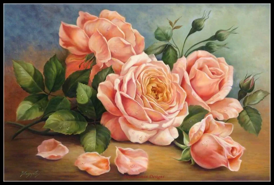 Exquisite Pink Roses - Counted Cross Stitch Kits - DIY Handmade Needlework for Embroidery 14 ct Aida Oil Painting Color