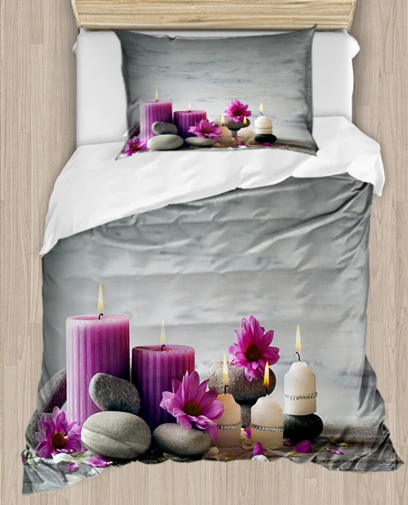 

Else Purple Flowers Spa Stones Candles 4 Piece 3D Print Cotton Satin Single Duvet Cover Bedding Set Pillow Case Bed Sheet