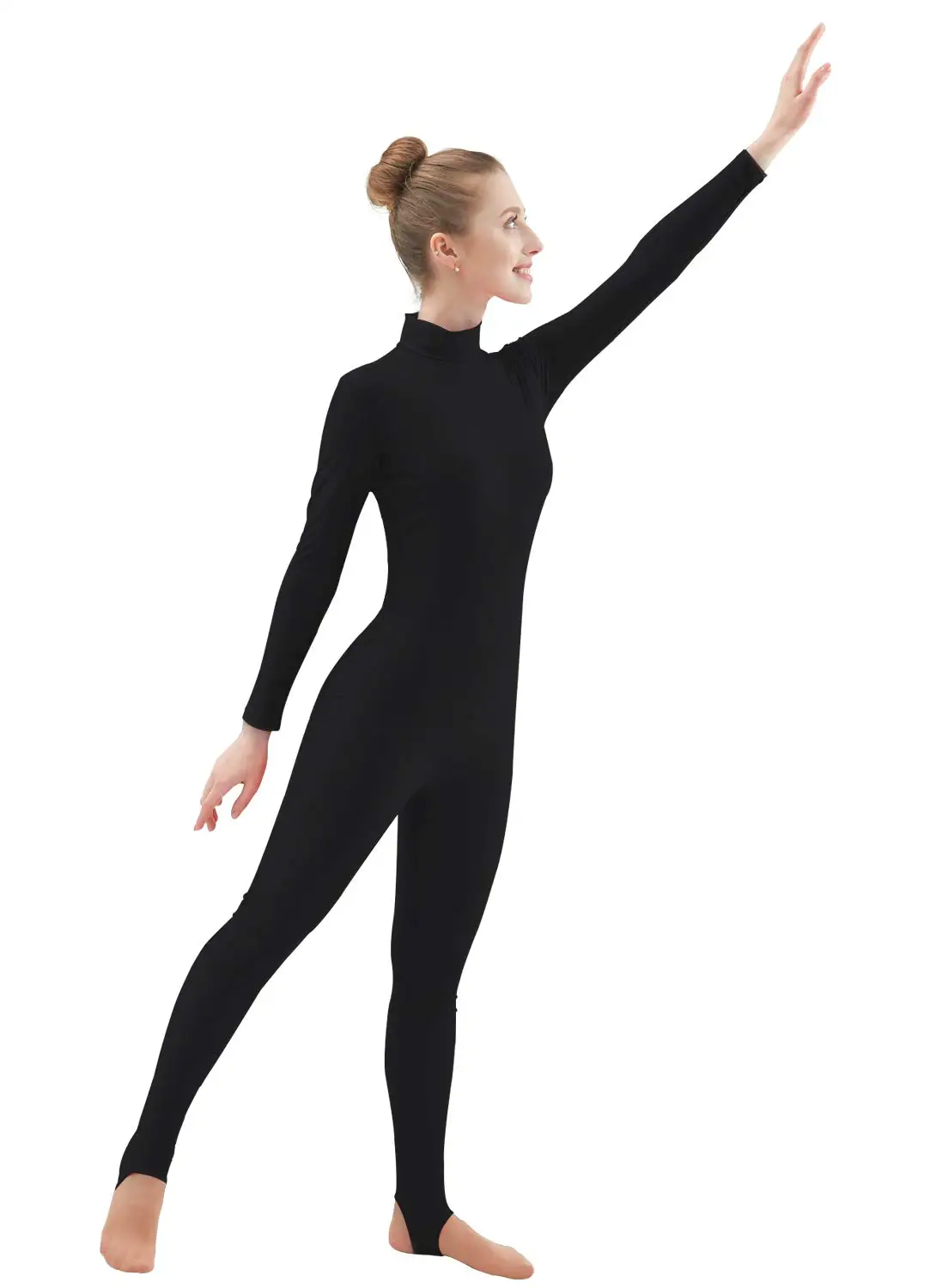 Womens Long Sleeve Turtleneck Unitard Stirrup Spandex Full Bodysuits Back Zipper One Piece Skin Tight Black Zentai Suit Costume