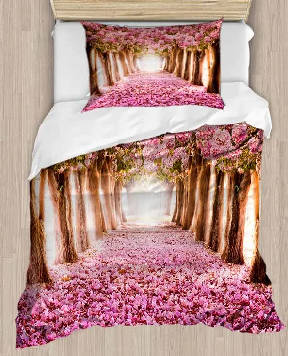 

Else Pink Trees Leaves Flowers Jungle Way 4 Piece 3D Print Cotton Satin Single Duvet Cover Bedding Set Pillow Case Bed Sheet