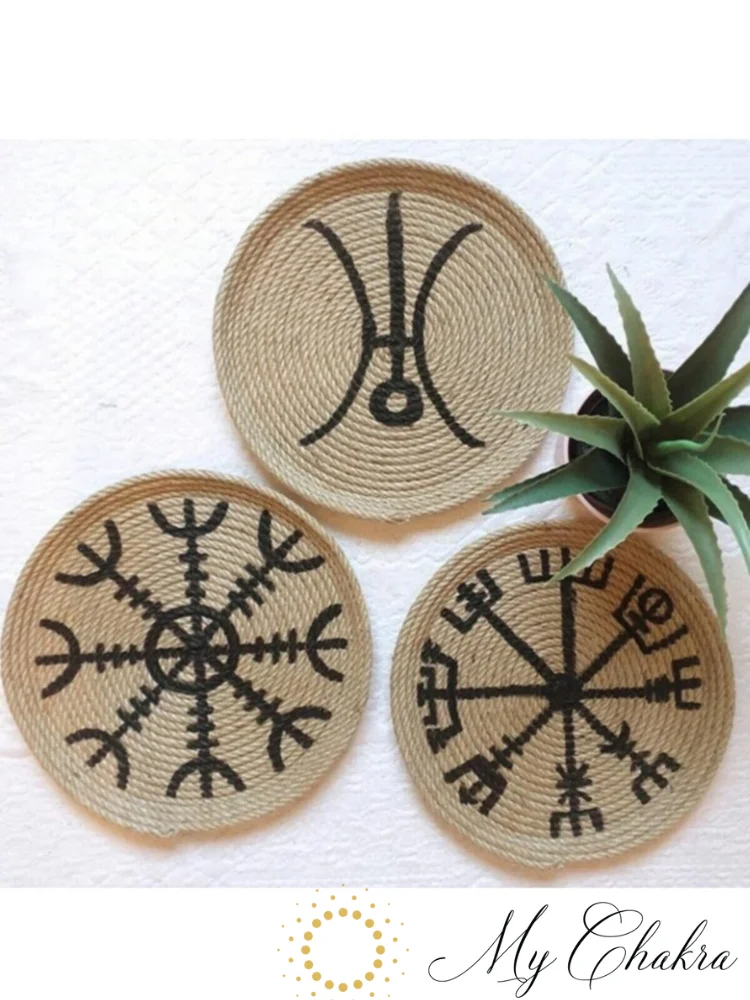 100% Hand-Made Straw Rope Decorative Bohemian Style Wall Plate Africa Pattern Black Acrylic Painted Set Of 3D, 3 Home Office Garden Living Room Bedroom Hall Kitchen Decor Ethnic Lines Creative Gift