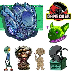 Alien Monster Movie Patches Iron on Transfers For Clothing Space Heat Transfer On Clothes T-shirt Vinyl Stickers Aplique Stripe