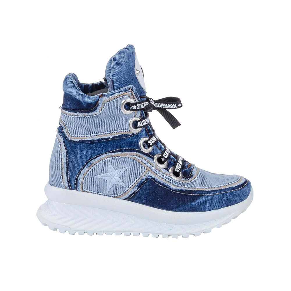 Denim Shoes Handmade Super Star Blue Denim Boots Women's Sneakers Birthday gift for the love /women's shoes, denim shoes / 7305