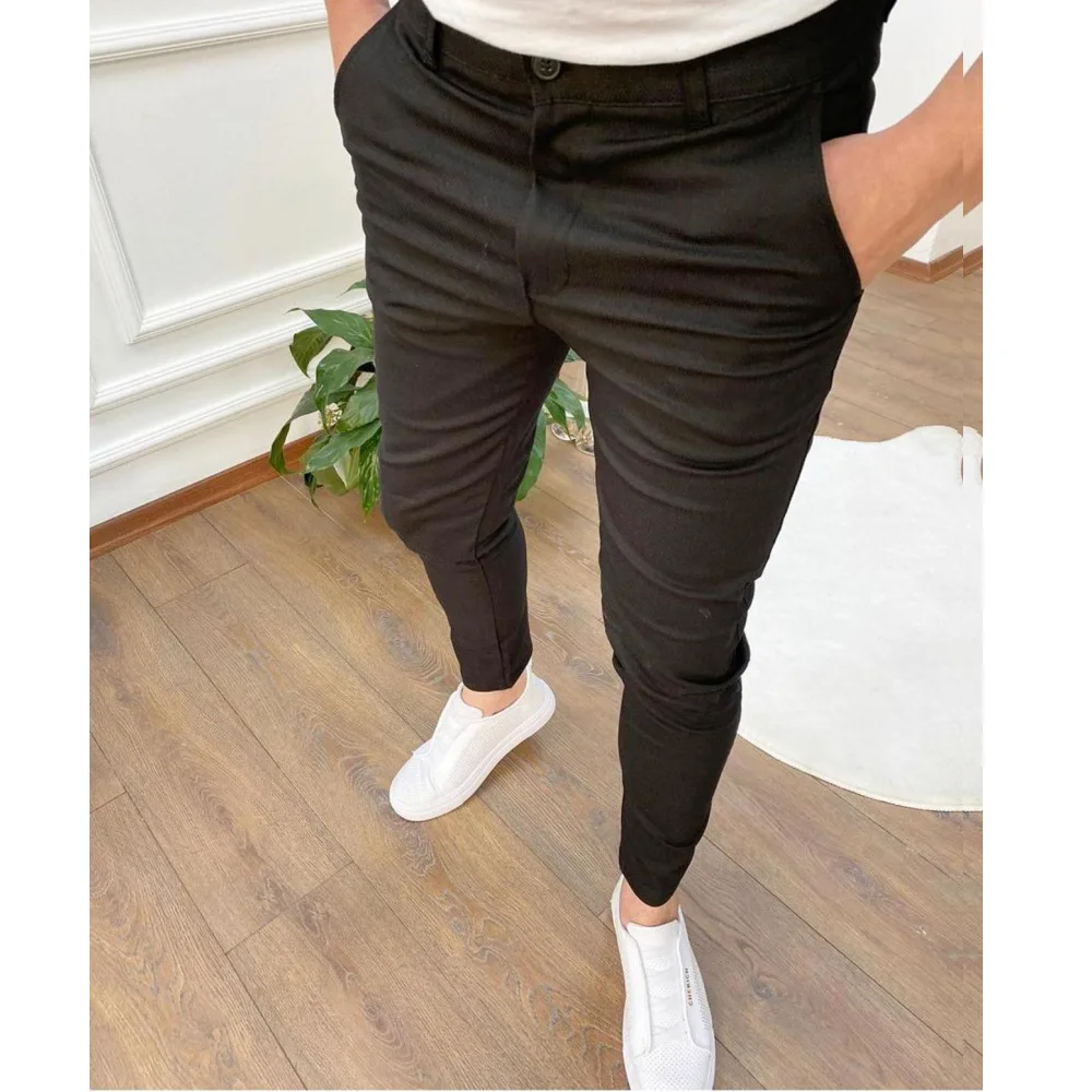 Pantalones elásticos informales para hombre, pantalones cortos ajustados de Color sólido para negocios, formales, versátiles para entrevista, uso