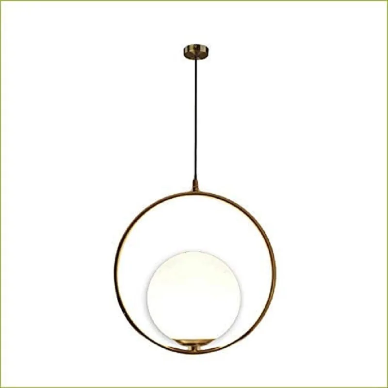 Aluminum ring shape ring, glass round chandelier lamp + Φ 150MM, golden aluminum ring and white glass