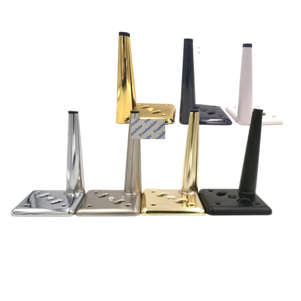 4Pcs Steel Taper Furnitur Feet Leg With Square Mount Base Sofa Cabinet Gold Silver Matte Black White