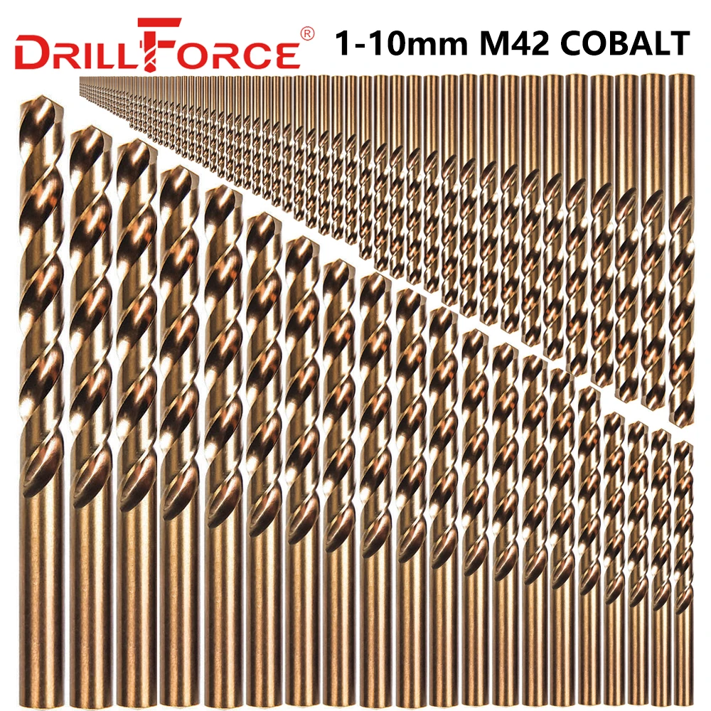 Drillforce 91 szt. 1-10MM M42 8% zestaw wierteł kobaltowych, zestaw wierteł hss-co, do wiercenia na stal hartowana, żeliwo i stal nierdzewna