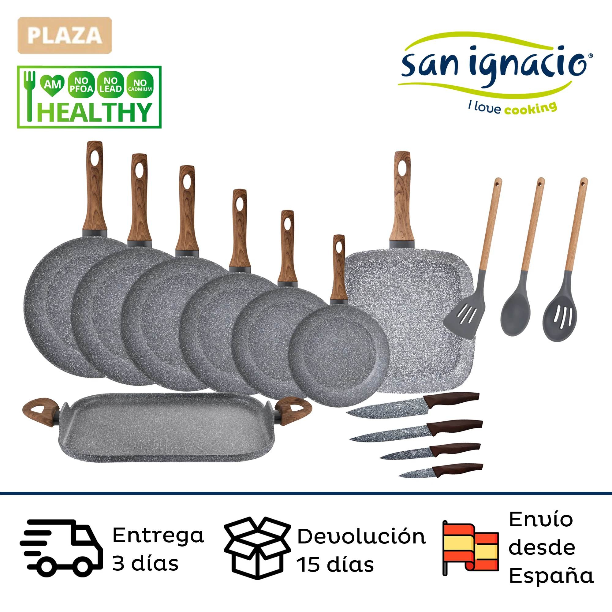 SAN IGNACIO Daimiel kitchenware set of Frying Pan steamer and non-stick iron with utensils and set knives