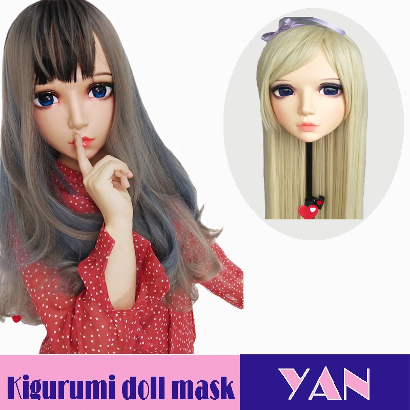 

(YAN)Female Sweet Girl Resin Half Head Kigurumi BJD Mask Cosplay Japanese Anime Role Lolita Crossdress Doll Mask With Wig