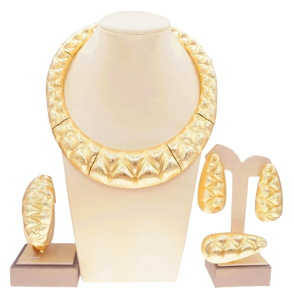 2023 Newest Luxury Brazil Gold Plated  Jewelry Set Ladies Exquisite Necklace Earrings Ring Bracelet Gift H00103