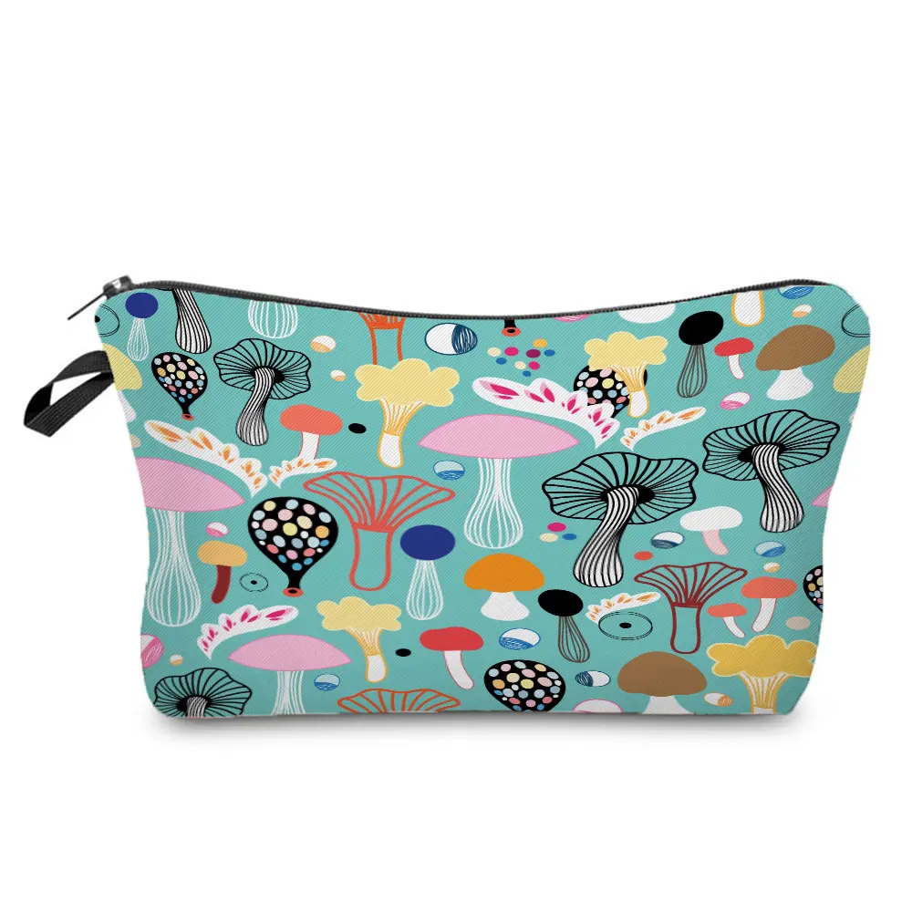 Bright Colors Makeup Bag Cartoon Mushroom Printed Cosmetic Bags Personality Fashion Pencil Cases High Quality Small Toiletry Bag