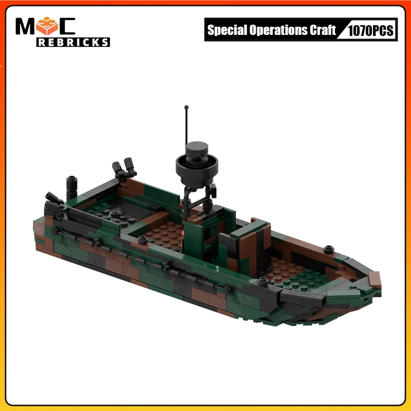 WW2 Military Navy War Army Special Operations Craft Riverine SOC-R Building Blocks Personnel Carrier Ship Brick Toy for Children