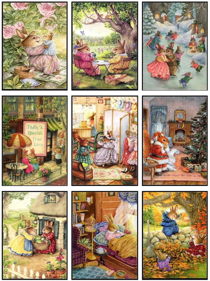 Embroidery Counted Cross Stitch Kits Needlework - Craft 14 ct DMC Color DIY Arts Handmade Decor - Bunny Family Collection