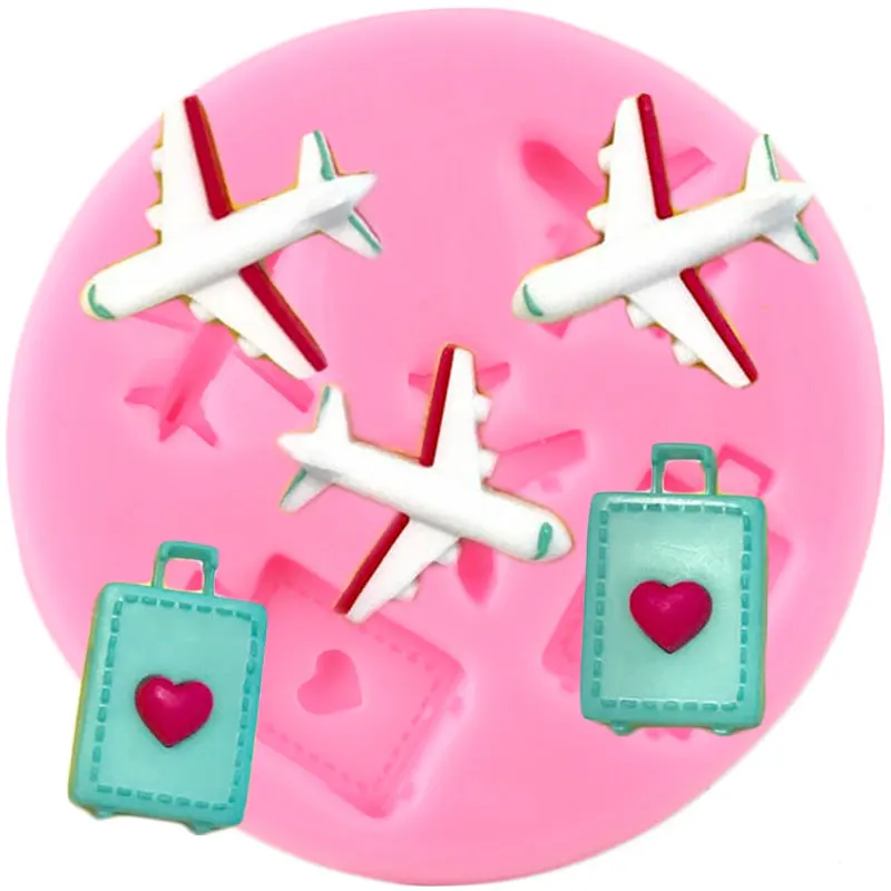 Travel Airplane Silicone Mold Luggage Cupcake Topper Fondant Cake Decorating Tools DIY Party Candy Clay Chocolate Gumpaste Mould