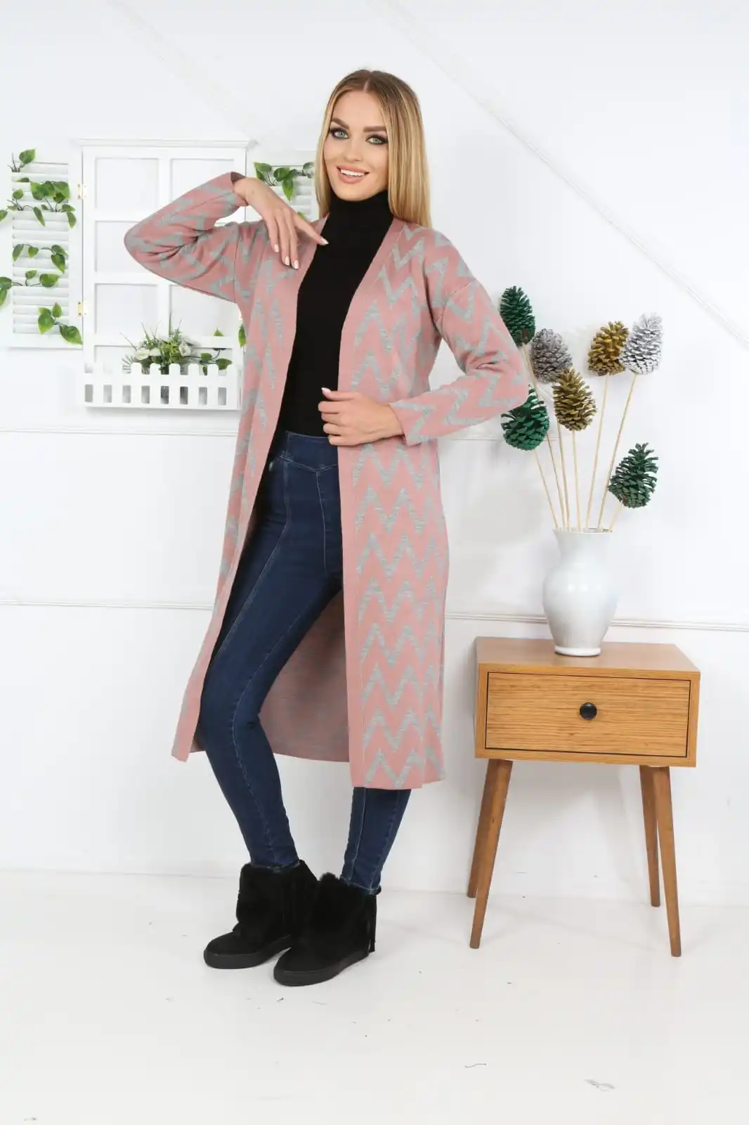 Chevron Muster Strickjacke Weste Lange 2021 winter kleidung Schwarz Rosa grün weiß Muslimischen islami turkiye