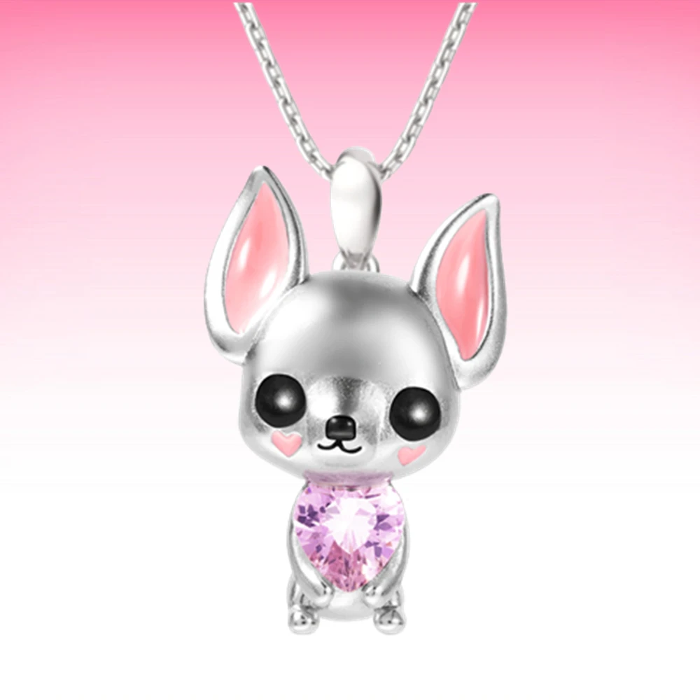 Imagen 3: Collar con colgante de Chihuahua de cristal rosa de corazón creativo para mujer, joyería de fiesta de mascotas exquisita para mujer, regalos de amor de cumpleaños únicos