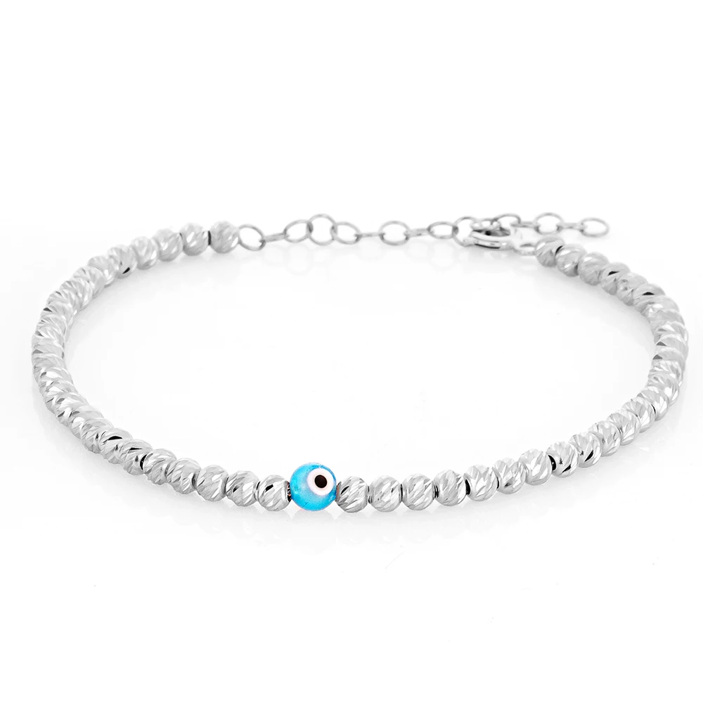 Shiny Rhodium Plated Evil Eye 925 Sterling Silver Jewelry Bracelet 925 Silver Wriststrap with Zircon