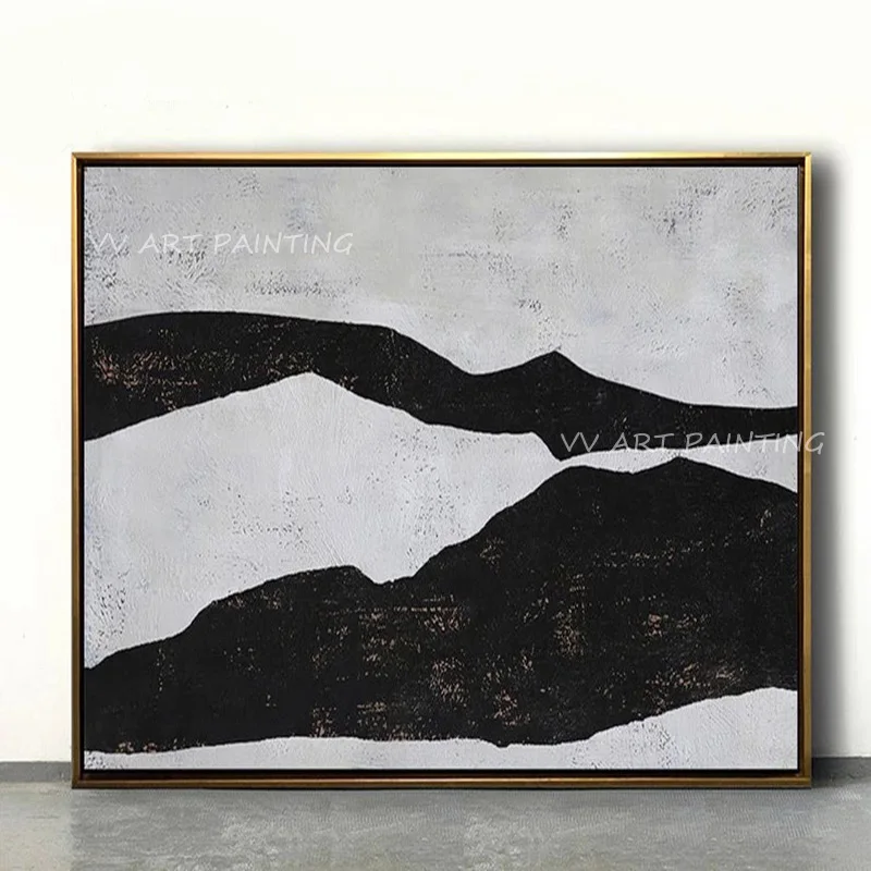 Modern Handmade Oil Painting, Thick Knife Textured Minimalist Mountain Art, Neutral Decor For Lobby & Apartment