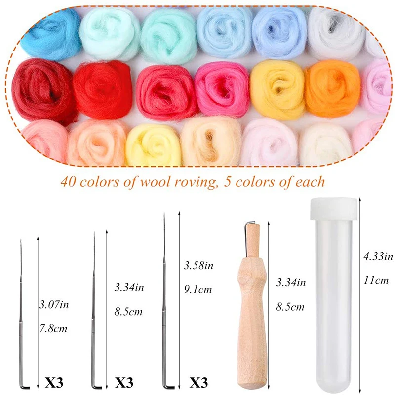 Fibre Felt Fabric Felt Wool Roving Wool Felt Kit 40 Colors DIY Needle Felting Needles For Needle Felting Starter Kit