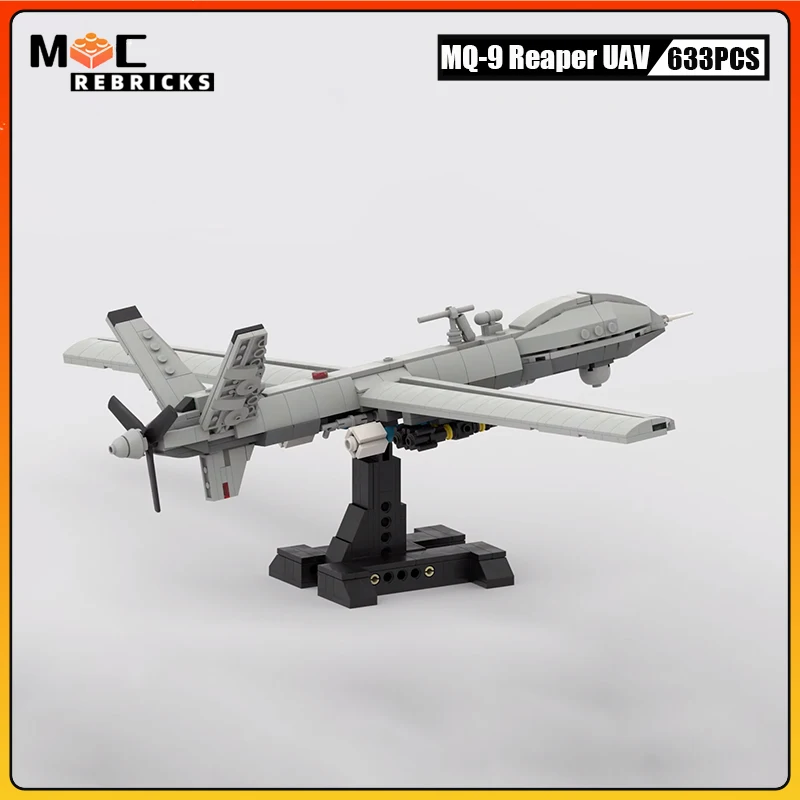 Military Fighter Building Blocks for Children, Assembly Model, Aircraft Bricks, Toy Gift, Moc MQ-9 Reaper, Série UAV, Idéias Técnicas