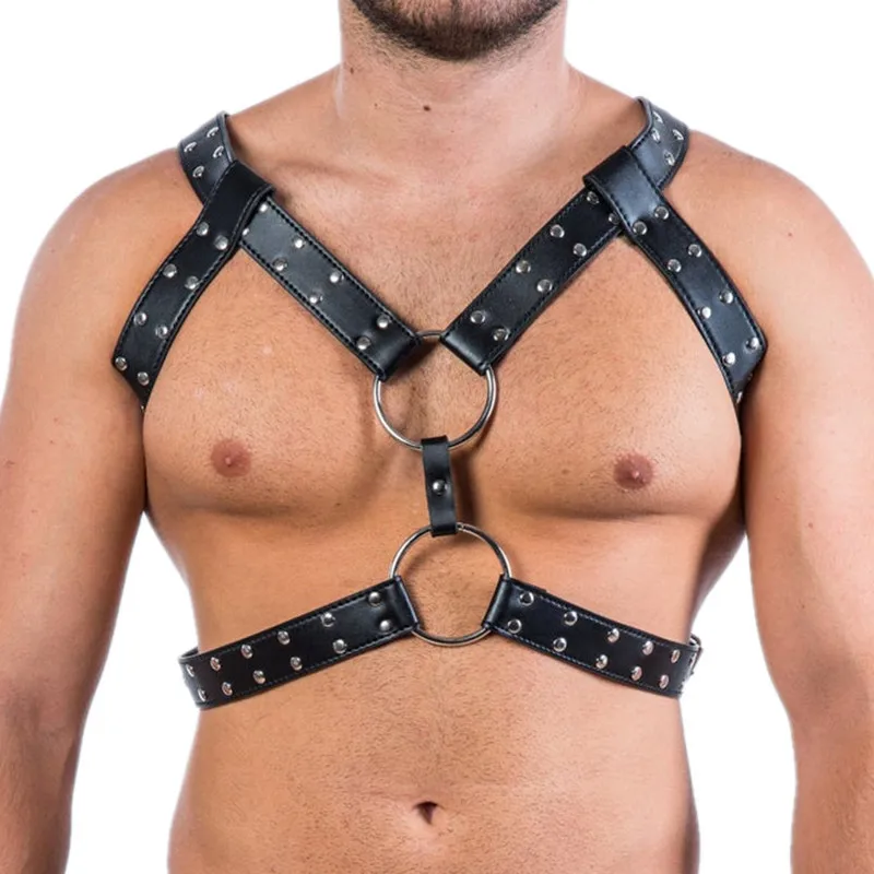 Arnés de tirantes de pecho de cuero exótico para hombres, liguero corporal Bondage BDSM negro, danza gótica, ropa de club nocturno, cinturones de