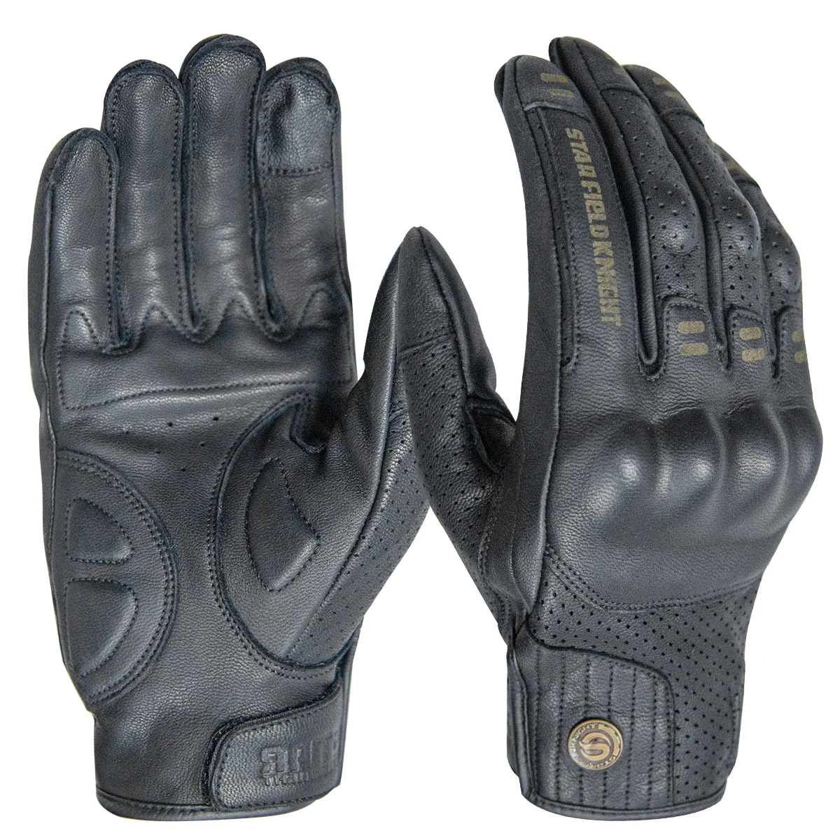 SFK-guantes negros para montar en motocicleta, protección de carcasa dura de PVC, cuero de cabra Real, transpirable, resistente al desgaste,