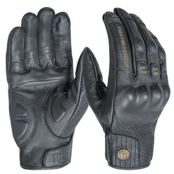 SFK-Gants de Moto Noirs en Cuir de Chèvre group, Protection à Coque Rigide PVC, Écran Tactile, Respirants, Été