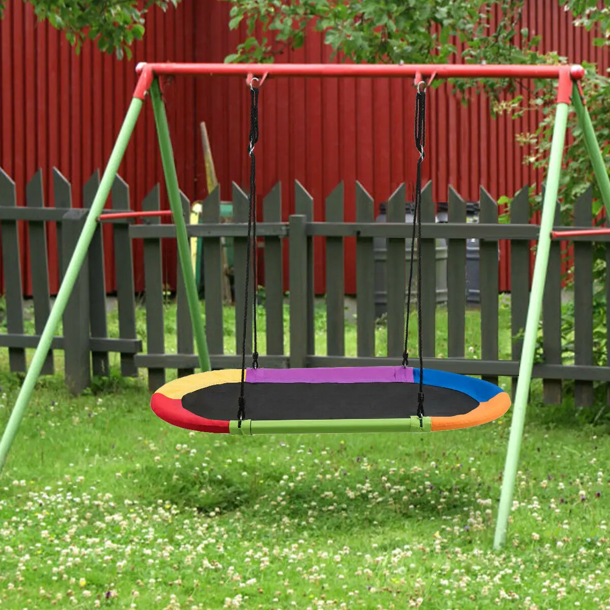 Conjunto de balanço oval gigante infantil, 60 polegadas, para áreas externas, molinete, plataforma oval