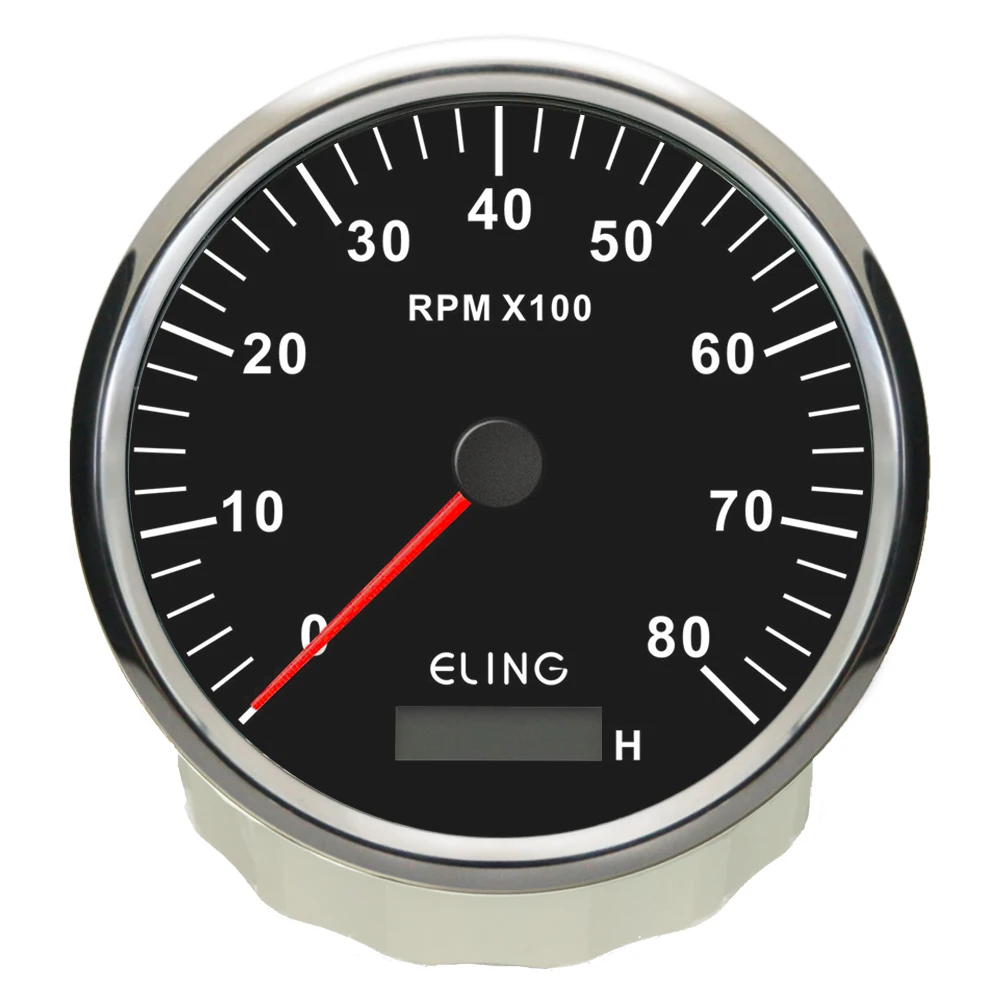 ELING Newest 110mm Tachometer Tacho Gauge 0-8000RPM with LCD Hour Meter for Car Truck Boat with Red Yellow Backlight 9-32V