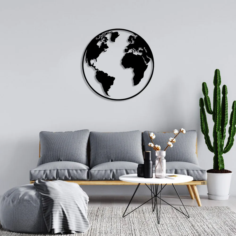 World Globe Round Wall Table Decorative Home Accessory Wooden Table 50x50cm