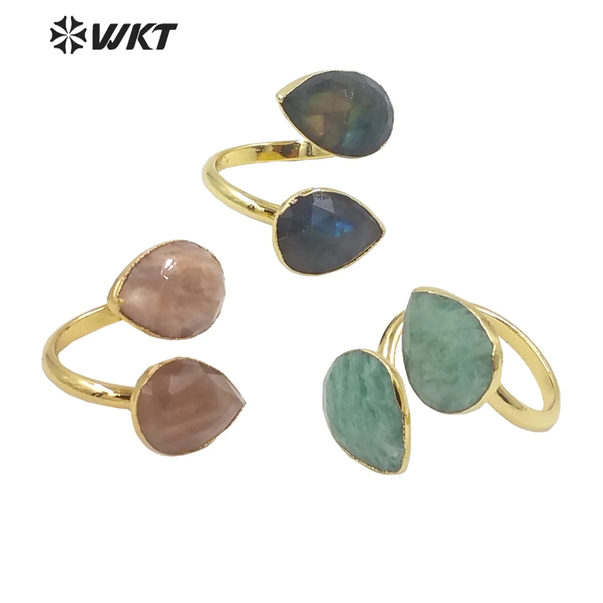 WT-R402 WKT 2022 fashion Natural labradorites amazonite sun stone Rings Adjustable Rings Women party gift nice rings