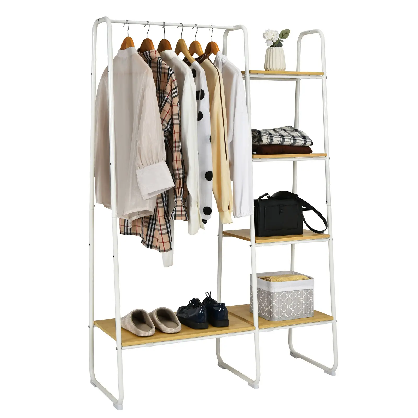 Cosway Metal Garment Rack Free Standing Closet Organizer w/5 Shelves Hanging Bar