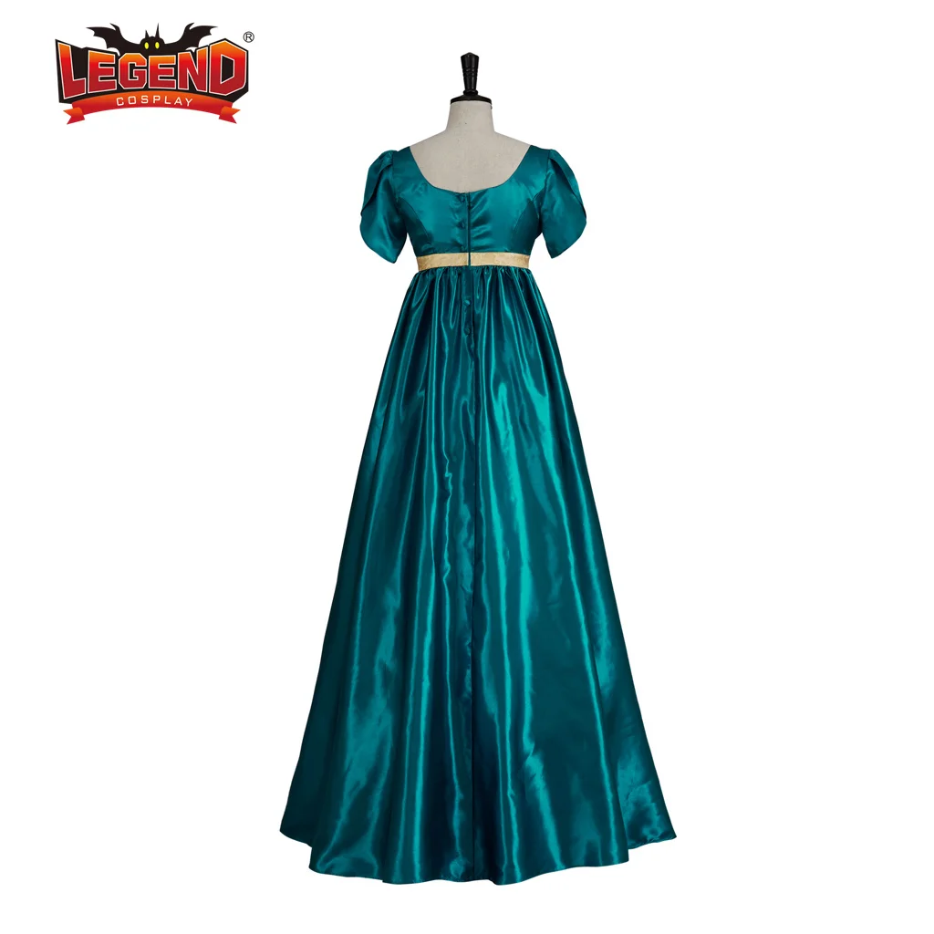 Vestido de baile Vintage victoriano para mujer, traje de cintura alta, de satén azul, Jane Austen, Cosplay, 1800