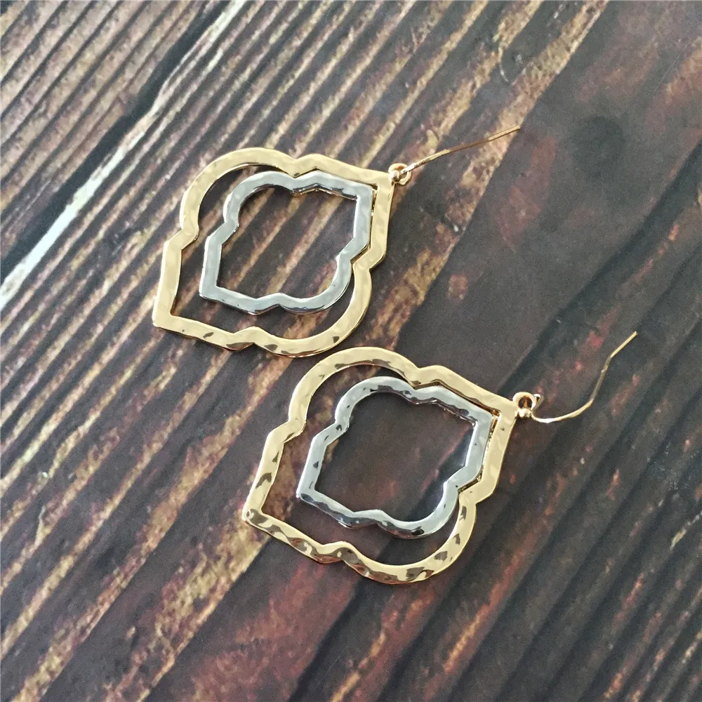New Design Lovely Drop Earrings Gold and Rhodium Color Flower Shape Drop Earring for Women and Girl Friend Best Gift