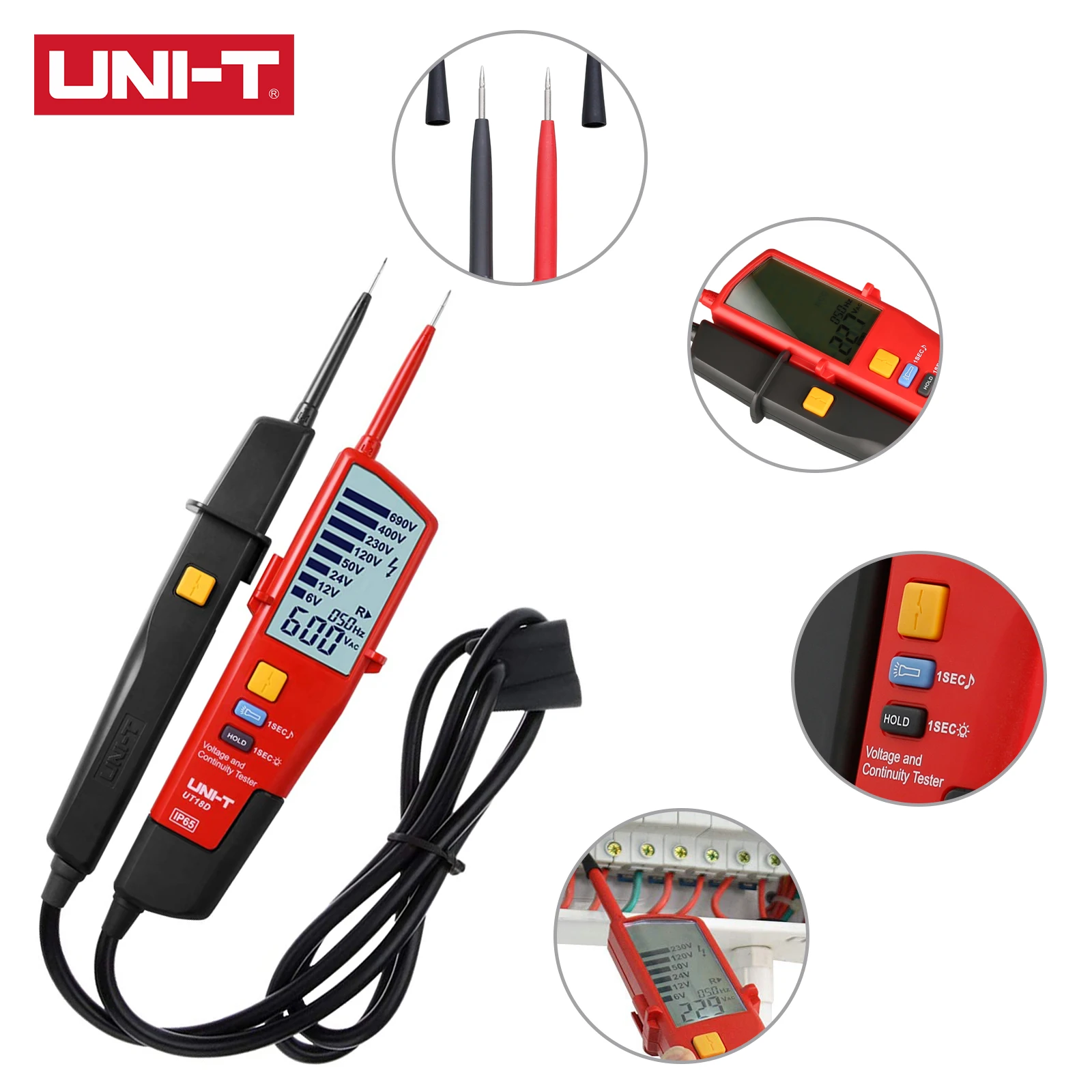 Original UNI-T UT18C UT18D Auto Range Voltage Meter Continuity RCD Tester LCD/LED Detector