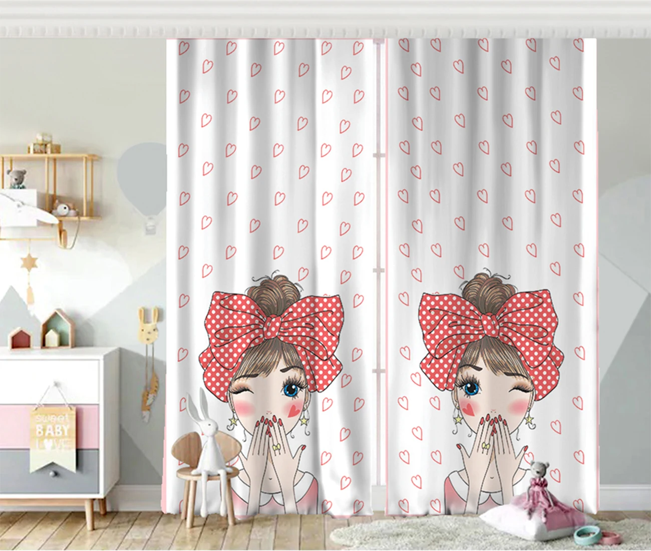 Line princesses child baby room backdrop curtain 1 wing | Home textile | Fashion curtain • Fabric Feature: honeycomb Micro quality and printed