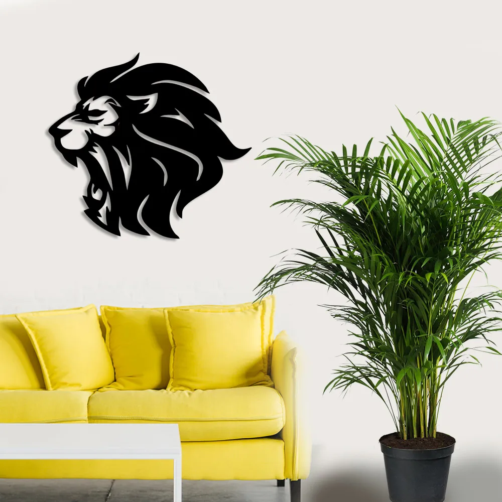 Open Mouth Lion Head Wall Room Home Accessory Wooden Table 50x45cm