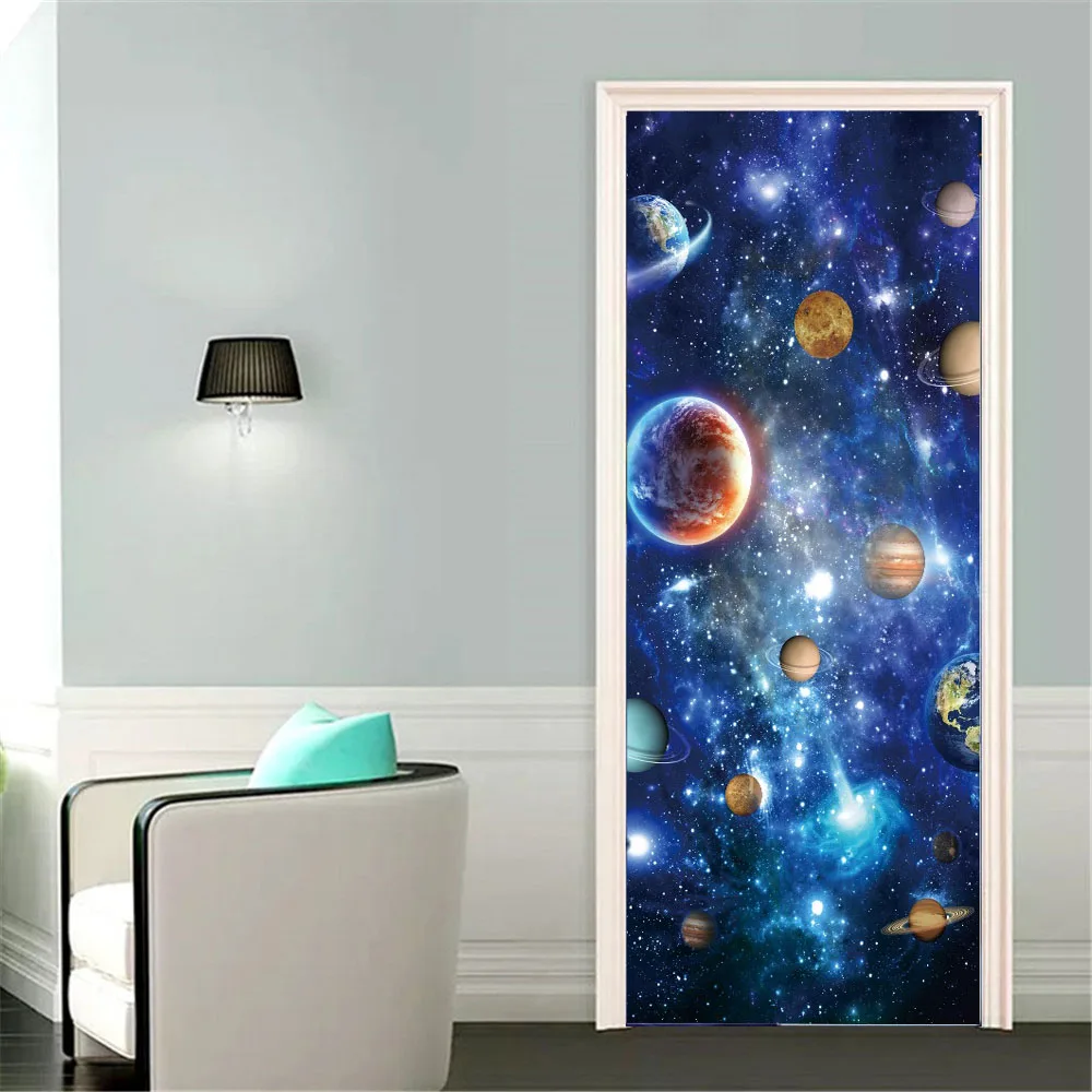 Moon Over Sea Closet Door Sticker Explosion Planet Mysterious Universe 3D Mural Wall Wallpaper Bedroom Living Room Deurstickers