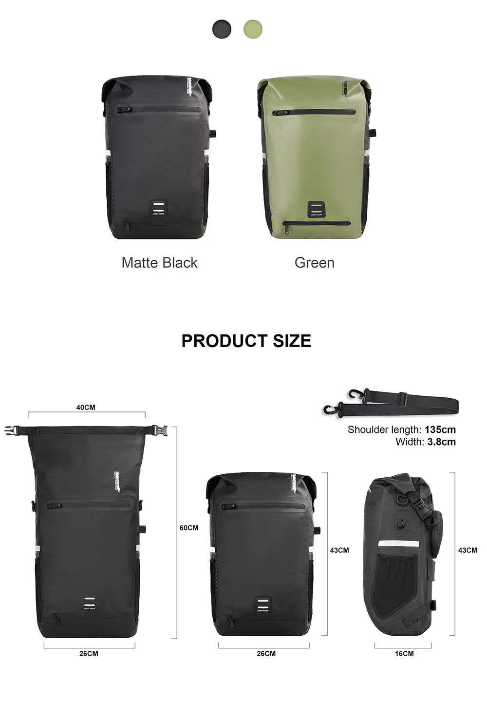 Rhinowalk Fahrradtasche, 22 l, vollständig wasserdicht, Kofferraumtasche, Rucksackkapazität, multifunktionale Gepäckträger, Fahrradtasche, Umhängetasche – Detail 12